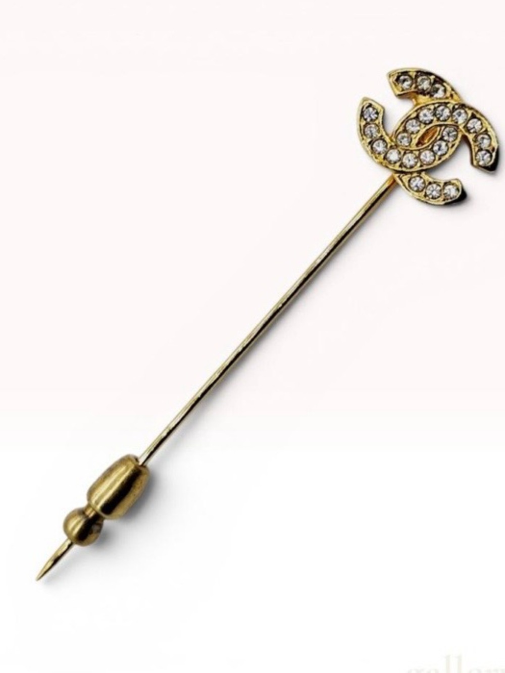 Vintage CHANEL Gold Tone CC Crystal Stick Pin